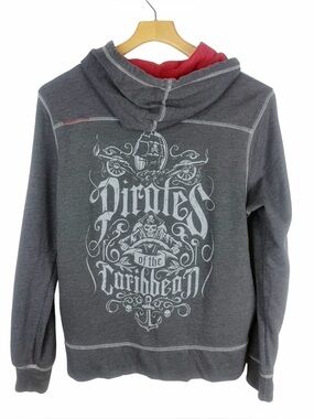 Disney Parks Gray Pirates of the Caribbean Back Graphic Full Zip Hoodie Small